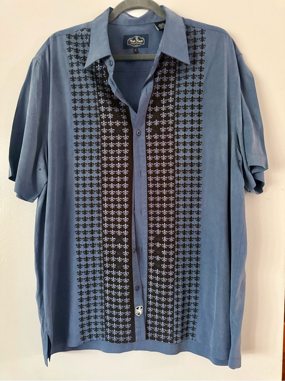 Nat Nast Luxury Originals Silk Camp Resort Shirt Blue Short Sleeve Men’s
